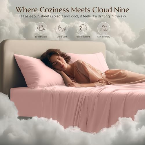 Image of Utopia Bedding Queen Size Sheet Set - 4 Piece Bed Sheets, Soft and Breathable Microfiber, Includes 1 Fitted Sheet, 1 Flat Sheet and 2 Pillowcases - Oeko Tex (Tea Pink)