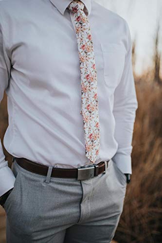 Image of DAZI Men's Skinny Tie Floral Print Cotton Necktie, Great for Weddings, Groom, Groomsmen, Missions, Dances, Gifts.