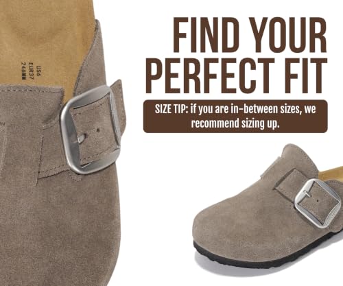 Image of Project Cloud 100% Genuine Leather Clogs for Women Shoes - Memory Foam Insole, Non-Slip & Natural Cork Footbed Arch Support Big Buckle Womens Clogs and Mules Footwear (Manchester)