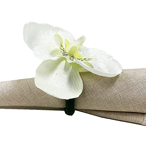 Fennco Styles Handmade Double Moth Orchid Decorative Napkin Rings, Set of 4 - Ivory Flower Napkin Holders for Dining Table, Banquet, Wedding, Holiday Décor and Special Event