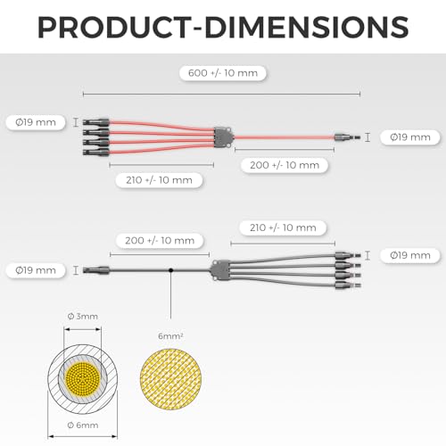 deleyCON Kabel słoneczny 4/1 adapter 6 mm² - złącze PV4 Y / model T IP68 1500 V (M/FFFF, F/MMMM) - do systemów i paneli słonecznych, fotowoltaiki, wtyczki PV (60 cm)