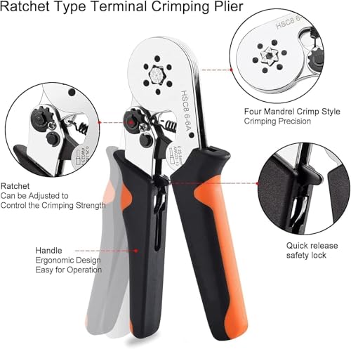 Image of Ferrule Crimping Tool Kit, AWG 23-7 Self-adjustable Ratchet Wire Crimping Tool Kit Crimper Plier Set, with 1200PCS Wire Terminals Crimping Connectors Wire End Ferrules