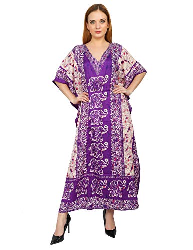 Shah Crafts. Damen Kaftan Kleid Tunika Kimono Lang Maxi Oversized Freizeitkleid Loungewear Nachthemd Bikini Strand Cover Up Caftans Einheitsgröße Lila