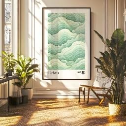 Affiche vagues vert sauge 70x100cm TONGYINLI impression japandi - 2