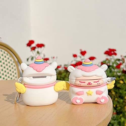 Yakvook For Airpod 2/1 Cover Case,Cute 3D Cartoon Angel Lamb Airpods 1St 2Nd Generation Cover Kawaii Soft Silicone Protective Cover With Keychain Shockproof Charging Case For Girls Women Pink #TOP4
