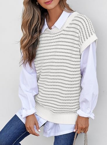EVALESS Women's Sweater Vest Striped Pullover Tank Top Round Neck Cap Sleeve Lightweight 2026 Summer Casual Clothes