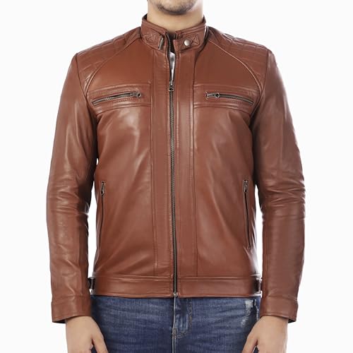 Image of Jild Signature Diamond Style Lambskin Leather Jacket Men - Premium Leather Cafe Racer Vintage Look Motorcycle Jacket Men