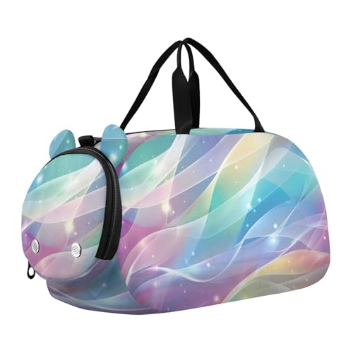 Duffle Bag Kids Gym Bag with Shoes Compartment & Wet Separation Overnight Travel Bag Streamer Flash Rainbow Gradient for Girl Boy