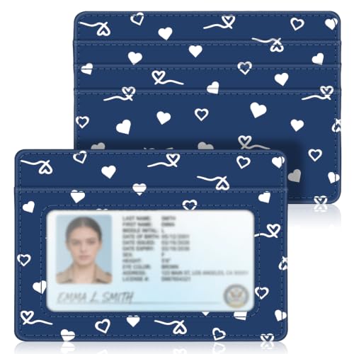 Image of FINTIE Slim Minimalist Front Pocket Wallet RFID Blocking Credit Card Holder | Card Cases with ID Window for Men Women, navy heart