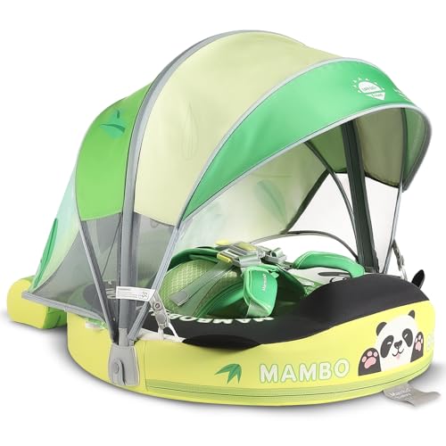 Mambobaby Float with Canopy and Tail, Baby Pool Float New Upgraded Non-Inflatable Infant Swim Mambo Float, Skin-Friendly for Newborn UPF 50+ Sun Protection, Lime Zest Green