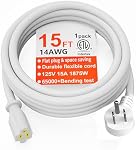 HUANCHAIN 14 Étendue 15 FT Flat Plug Extension Cord blanc intérieur extérieur, service lourd 3 Raccordé à la terre à faible profil de rallonge de fil flexible, 15A 1875W 125V 14AWG SJTW, ETL Inscrit