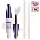 LZXLUKGIR White Mascara and Eyeliner Set,5D Colored Volume and Length Waterproof,White Mascara for Eyelashes,Natural Lengthening Curling,Suitable for Women