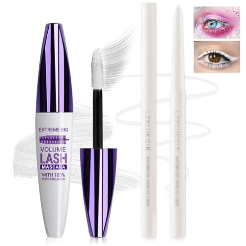 LZXLUKGIR White Mascara and Eyeliner Set,5D Colored Volume and Length Waterproof,White Mascara for...
