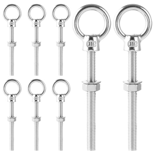LOPYXBR 8 viti ad anello lunghe M8 x 80 mm, viti a occhiello in acciaio inox 316 con rondelle e dadi esagonali, vite a occhio per fissaggio e sospensione