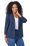 Roman Originals Petite Classic Stretch Blazer for Women UK - Ladies Everyday Holiday Spring Summer Full Length Sleeves Comfy Soft Evening Vacation Work Party - Navy - Size 14