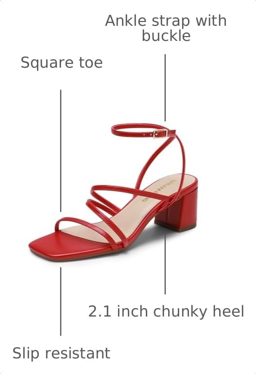 Image of DREAM PAIRS Womens Strappy Block Heel Sandals | Block Heels 2 inch Strappy Square Toe, chic strappy style,Chunky Low Heeled Sandals,for Party Wedding Evening