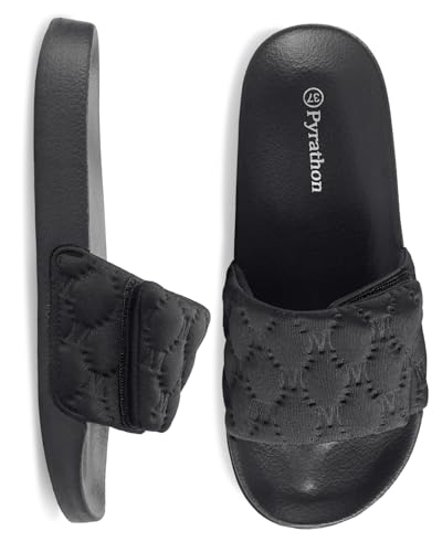 Pyrathon Womens Slides Sandals Slippers with Hook and Loop, Black, 7 UK - Image 5