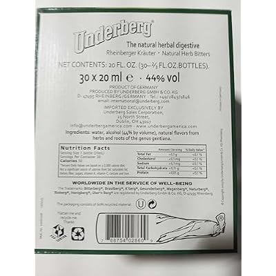 Underberg Herbal Bitters For Digestion, 30 Pack (Single-Dose Bottles) | The Original Herbal Digestive Bitters From Rheinberg | Liquid Recipe w/ 43 Aromatic Herbs | Natural Digestion Bitter, Non-GMO