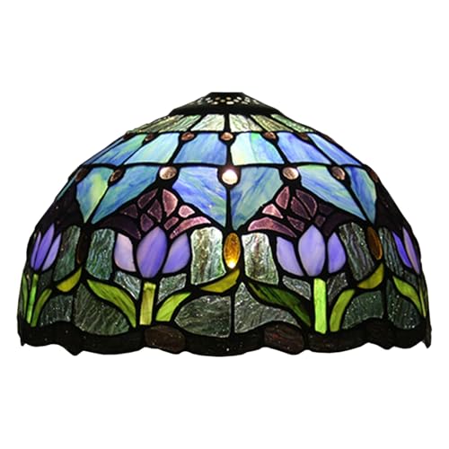 Errzom Tulip Table Lamp Shade Replacement Only 12 Inch Tiffany Style Stained Glass Lampshades, Vintage Pastoral Romance Light Cover Only for Desk Light Pendant Light Ceiling Lamp,Purple