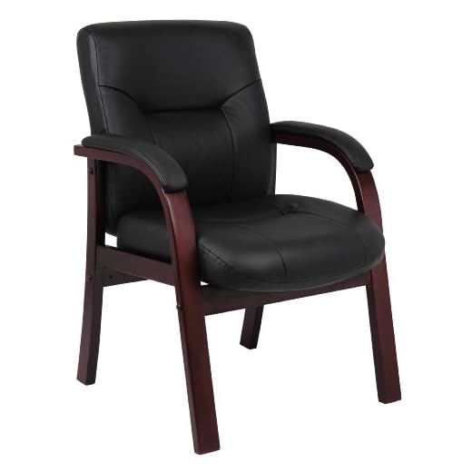 Boss Office Products Executive Leather Guest Chair with Mahgany Finish in Black