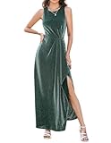 BeryLove Women's Sequin Prom Dress Formal Cocktail Dress for Wedding Guest Maxi Sparkly Slit Evening Dress DarkGreen 2XL