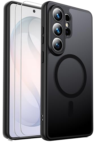 for Samsung Galaxy S26 Ultra Case Magnetic Shockproof Full Camera Protection Fit for MagSafe with Screen Protector X2 Translucent Anti-Fingerprint Case for S26 Ultra (Black)