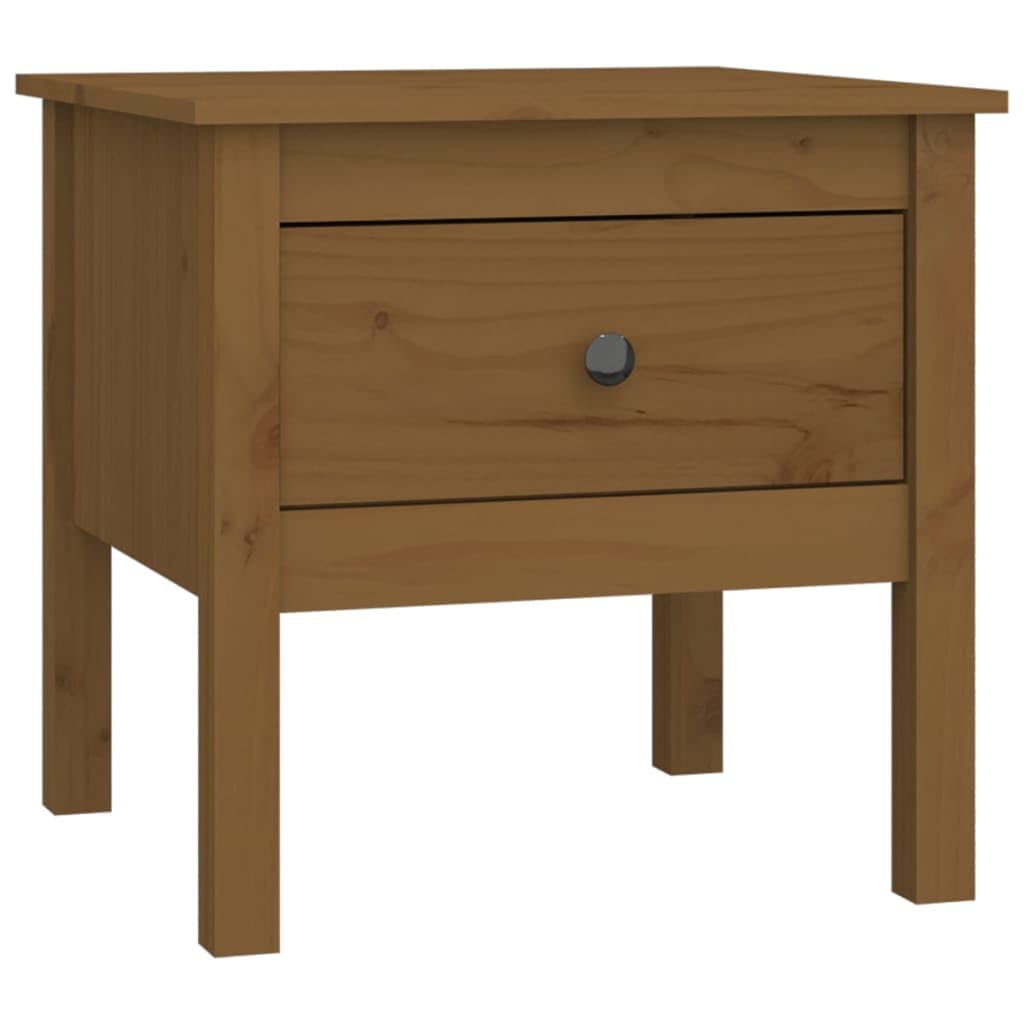 Mesa auxiliar marrón miel 50 x 50 x 49 cm, armario auxiliar de madera maciza de pino, mesa de centro rústica con cajón, mesita de noche cuadrada para salón y dormitorio