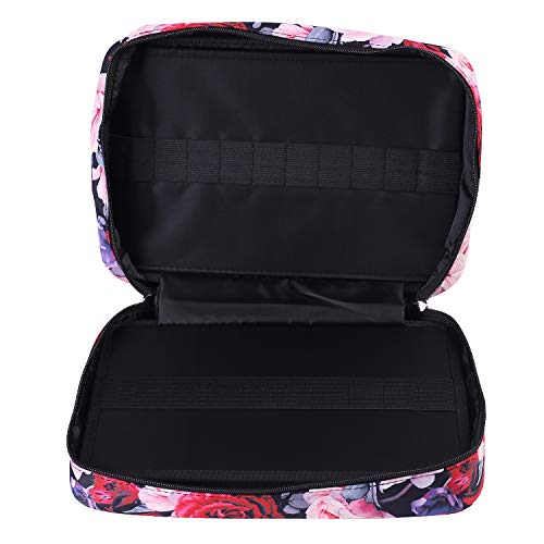 Image of Large Capacity Colored Pencil Case Slot Holds 300 Pencils or 200 Gel Pens with Zipper Closure Nylon Pen Organizer with Handle Strap Pen or Pencil Box for Artis (Red Rose)
