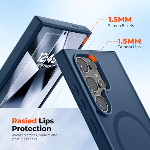 Image of SUPFINE Magnetic for Samsung Galaxy S24 Ultra Case with Screen Protector, (Built-in Magnets) (Military Grade Drop Protection) Slim Translucent Shockproof Phone Case,Sapphire Blue