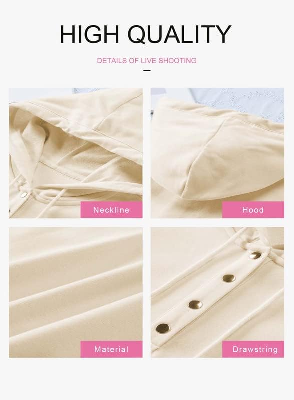 Dokotoo Womens 2025 Hoodies Button Collar Drawstring Hooded Pullover Sweatshirt Casual Long Sleeve Tops Shirts - Image 5