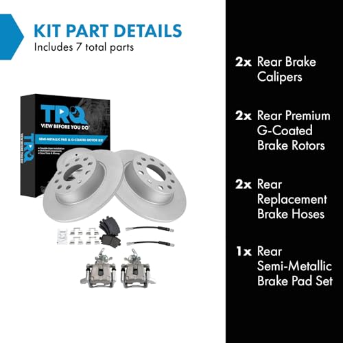 Image of TRQ Rear Brake Pad and Rotor Set Semi Metallic G Coated 272mm Rotors Calipers Hoses Compatible with 2010 Volkswagen Jetta To Chassis AJA048000