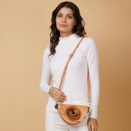 Image of Caprese Bloom Sling Small Apricot Bag for Women|Adjustable and Detachable Strap for Comfortable Wear|Versatile Handbag for Everyday Use, Travel, and Special Occasions