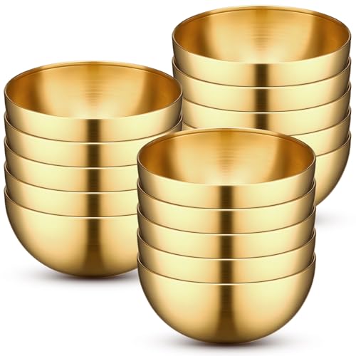 Nuogo 15 Pcs Gold Mixing Bowls Metal Stainless Steel Esthetician Bowl for Christmas First Holy Communion Wedding Fruit Salad Cereal Facial Serving Cooking Baking Prepping, 5.9 Inches