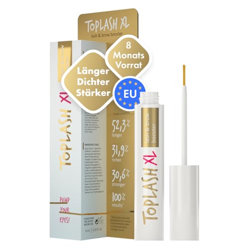 Toplash XL Wimpern- und Augenbrauen-Booster - Wachstumsserum mit Wimpern- und Augenbrauenverstärker - fördert gesunde, kräftige Wimpern - mit natürlichen Potanicals und Peptiden - 6 ml