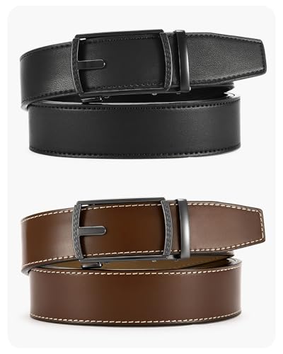 Image of CHAOREN Mens Belt Leather Ratchet Belt 2 Pack - Customizable Fit, Effortless Style (35mm)