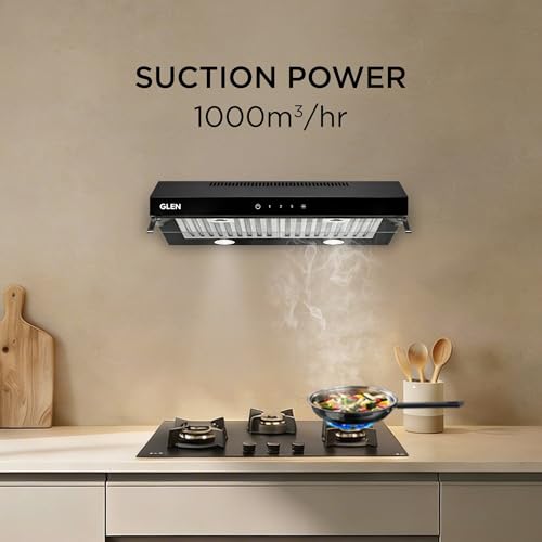 Image of Glen 60cm Duct Free Wall Mounted Kitchen Chimney | 1000 m /hr Suction | Baffle Filter + Activated Carbon Filter | 1 Year Comprehensice warranty | Auto Clean | Black | CH6003DFTSBFBL60