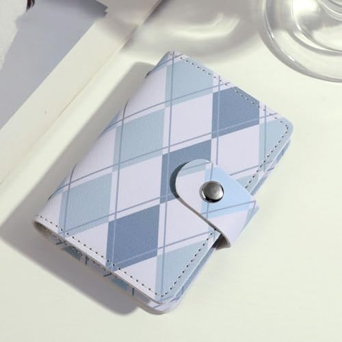 Card Holder PU Multifunctional Short Wallet Small With Checkered Pattern Card Bag Women(Blue)