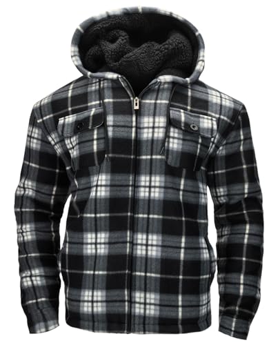 Thick Plaid Flannel Jacket for Men Sherpa Fleece Lined Hooded Coat Heavy Winter Warm Thermal Full Zipper Hoodies2