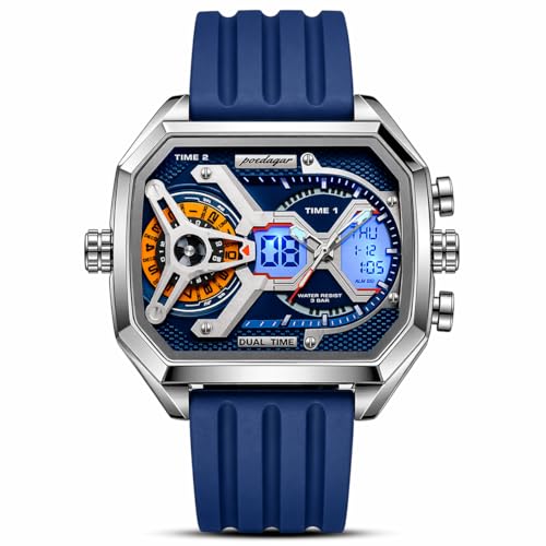 Image of Men's Square Luxury Stainless Steel Quartz Watch - Waterproof 10BAR Wristwatch with Luminous Display, Day /Date Calendar, Hardlex Glass - Fashion & Business Timepiece