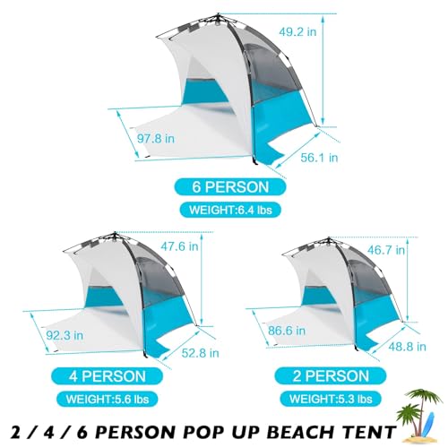 Image of Beach Tent Pop Up Shade, Instant Beach Tents Sun Shelter with UPF 50+ UV Protection, Lightweight & Easy Setup Tent