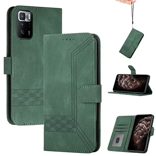 Genlision Funda Compatible con Xiaomi Poco X3 GT/Note10 Pro 5G,Flip Leather Edition,Funda de Cuero PU con Cáscara de TPU, magnético, función de Soporte y Ranuras para Tarjetas-Verde