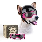 PETLESO Dog Goggles for Small Dogs with Helmet, 2PCS Doggy Helmet and Sunglasses Set for Small Medium Dogs Outdoor Driving Walking Biking, Pink