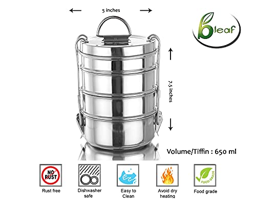 Image of BLeaf Stainless Steel-6 Container Lunch Box /Tiffin Box-Food Grade 6 Tier (650ml)