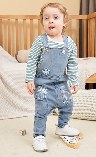 LvYinLi Cute Baby Boy Clothes Suit Toddler Boys' Striped long Sleeve T-Shirt+Denim Overalls Jumpsuit Pants Outfits Sets (0-3 months,Blue Dinosaur#378)