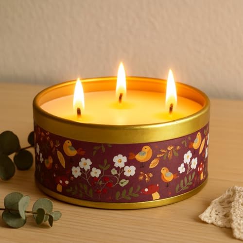 Image of AuraDecor 3-Wick Scented Tin Candle | Premium Gift Set | Hand Poured Soy Blend | Long Lasting | Home Fragrance | Relaxation & Decor (Peony & Blush Suede)