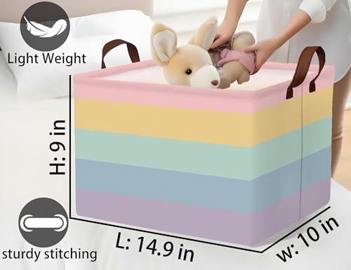 Image of Kids Boho Rainbow Baskets Foldable Girls Baby Toy Storage Bin Rectangular Nursery Box Room Decor(Rainbows)