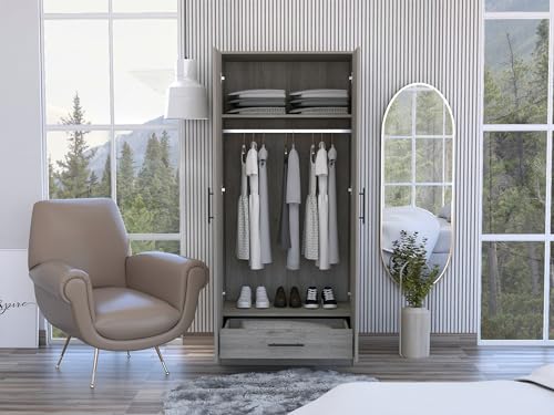 Aienid Particle Board Light Gray Armoire Rectangle Armoire - Thumbnail 5