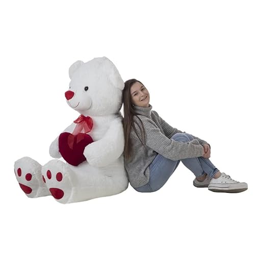 Oso Amoroso Peluche con Corazón, Oso de Peluche Gigante con Corazón (60 cm., Blanco) Cover