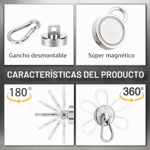 Miniatura 3 de Wtzwyfwj Gancho Iman Neodimio 22kg, 6 Piezas Ganchos Magnéticos, 360 Gancho Magnético Giratorio 25 Mm,Gancho Magnético Para Cocinacon Mosquetón,Para Frigoríficos, Cocinas, Garajes, Camping