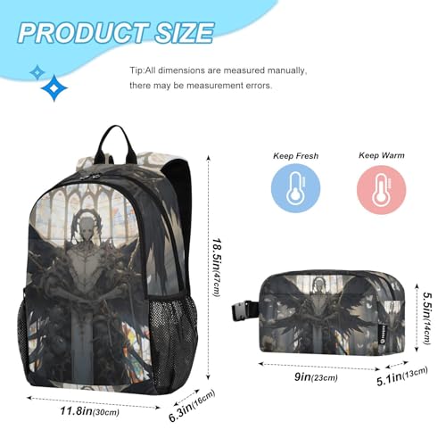 Travel Backpack Lunch Bag Set for Hiking Picnic, Backpacks with Insulated Lunch Box Temple Skeleton Print2